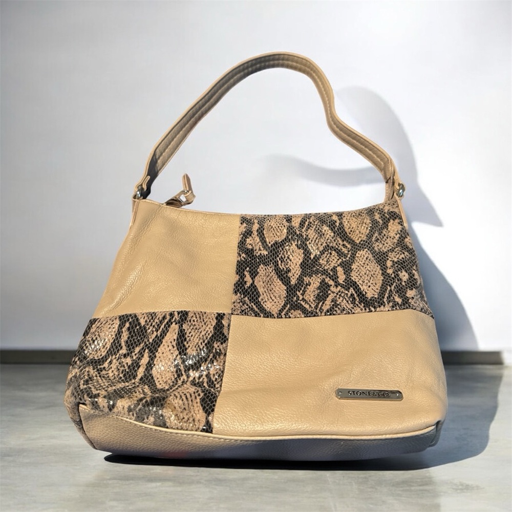 Stone Mountain Beige and Snake Print Shoulder Bag